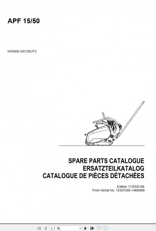 Ammann Vibratory Plates APF 15 50 Spare Parts Catalog 2 01498003 11.2020 ML (1)