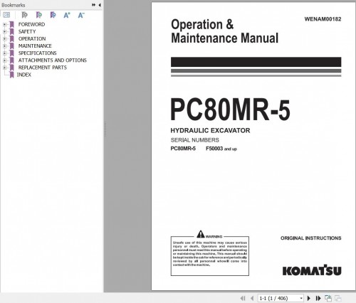 Komatsu Excavator PC80MR 5 F50003 UP Operation and Maintenance Manual WENAM00182 (1)