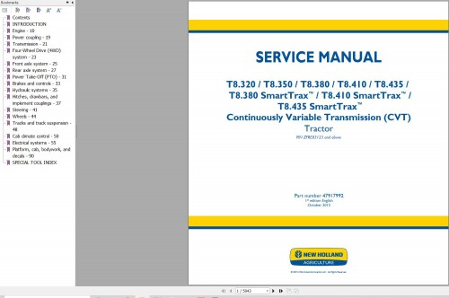 New Holland Tractor T8.320 to T8.435 SmartTrax Service Manual 47917992