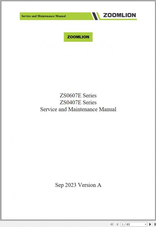 Zoomlion Electric Scissor Lifts ZS0607E ZS0407E Series Service Maintenance Manual (1)