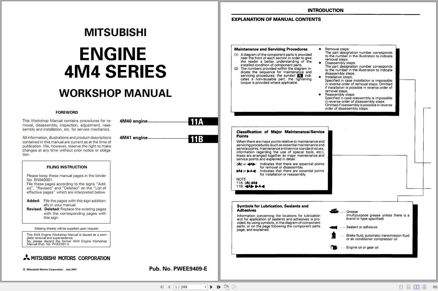 Mitsubishi Engine 4m4 Series Workshop Manual 