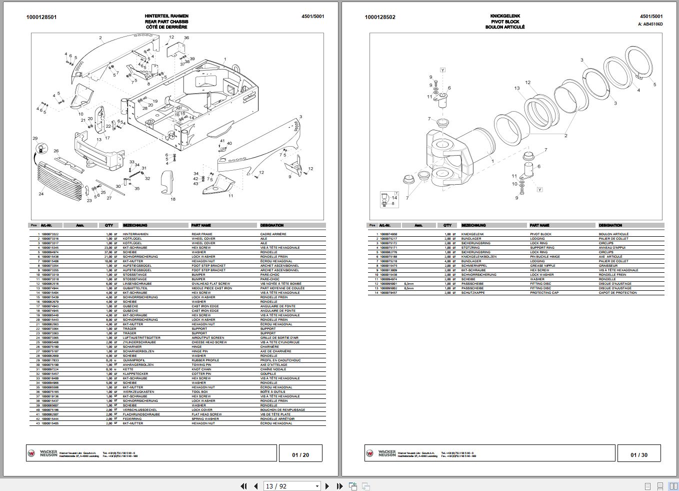 Wacker Neuson Dumper 4501 5001 Spare Parts List 1000112881 