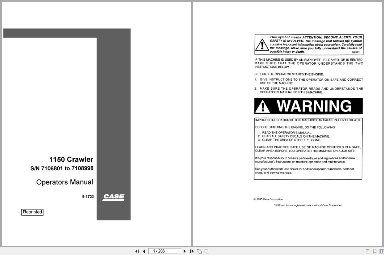 Case Crawler Dozer 1150 Operators Manual 9-1733 | Auto Repair Manual ...