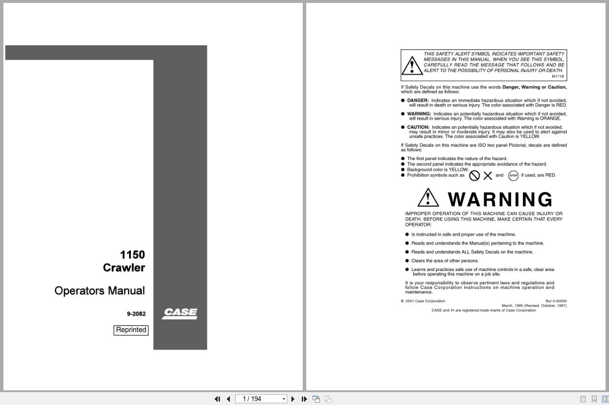 Case Crawler Dozer 1150 Operators Manual 9-2082 | Auto Repair Manual ...